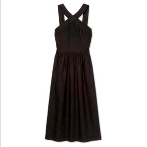 Linen Sleeveless High Neck Midi Dress